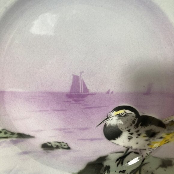 Keller & Guernin Faience Handpainted 10" Plate Seashore Wagtail Bird France #1 - Picture 3 of 9